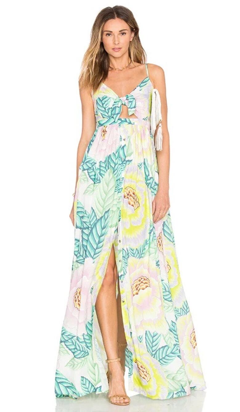 Mara Hoffman Green Pink Flora Stone Floral Maxi Dress Size 0